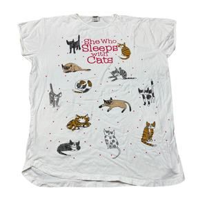Vintage 90s She Who Sleeps With Cats Night Sleep Shirt One Size